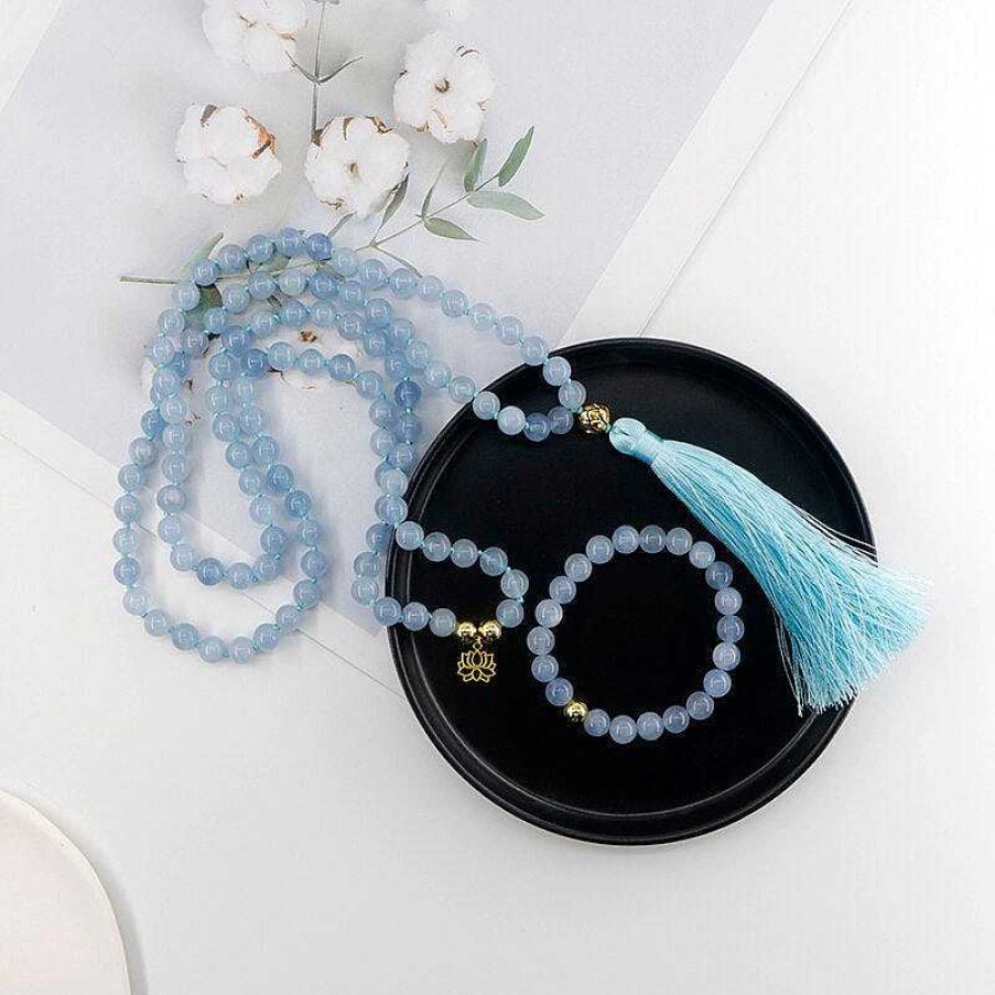 Bracelets Âme et Esprit | Ensemble De Collier Et Bracelet Lotus D'Aigue-Marine