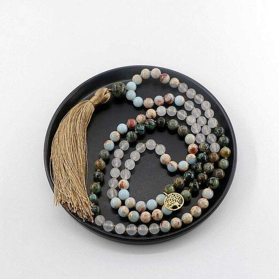 Bracelets Âme et Esprit | Ensemble Mala Arbre De Vie En Turquoise Africaine, Jade Blanc Et Shoushan