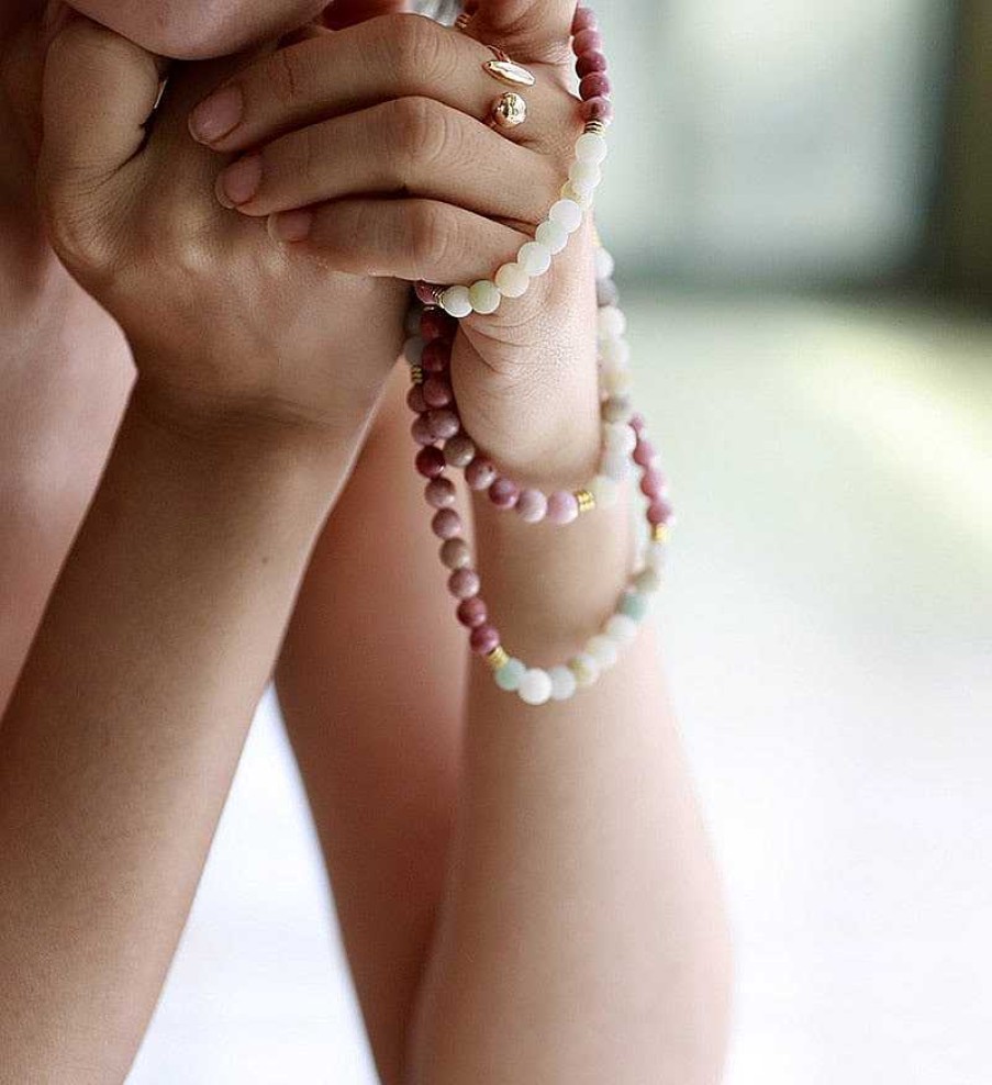 Colliers Âme et Esprit | Perles De Mala Lotus En Amazonite Et Rhodonite Force Pure
