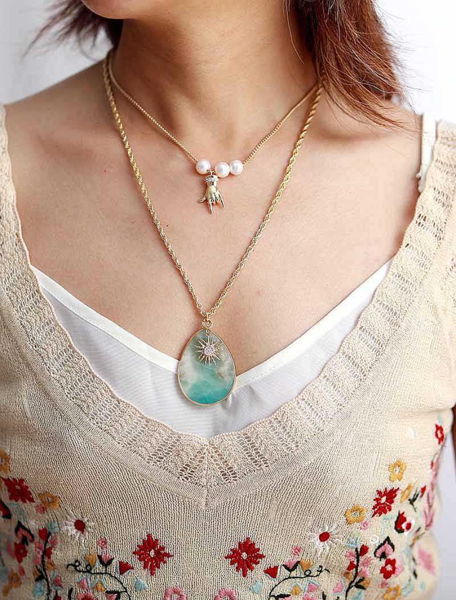 Colliers Âme et Esprit | Pendentif En Or Et Perles D'Amazonite