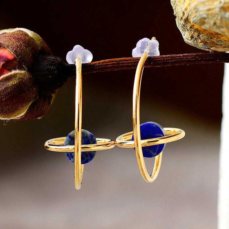 Boucles D'Oreilles Âme et Esprit | Boucles D'Oreilles Bienveillance Et Glamour En Lapis-Lazuli Et Jade