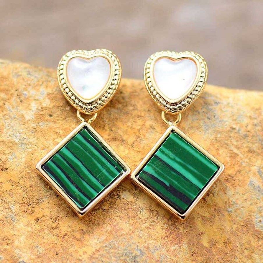 Boucles D'Oreilles Âme et Esprit | Boucles D'Oreilles Beaut Sauvage C Ur En Malachite