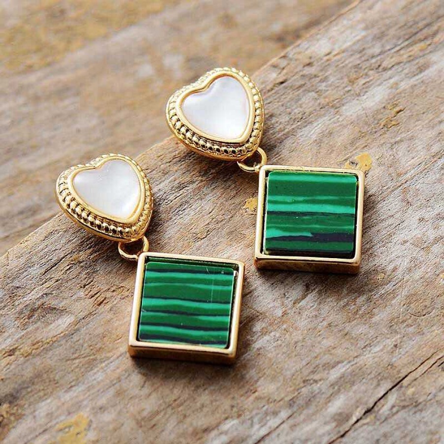 Boucles D'Oreilles Âme et Esprit | Boucles D'Oreilles Beaut Sauvage C Ur En Malachite