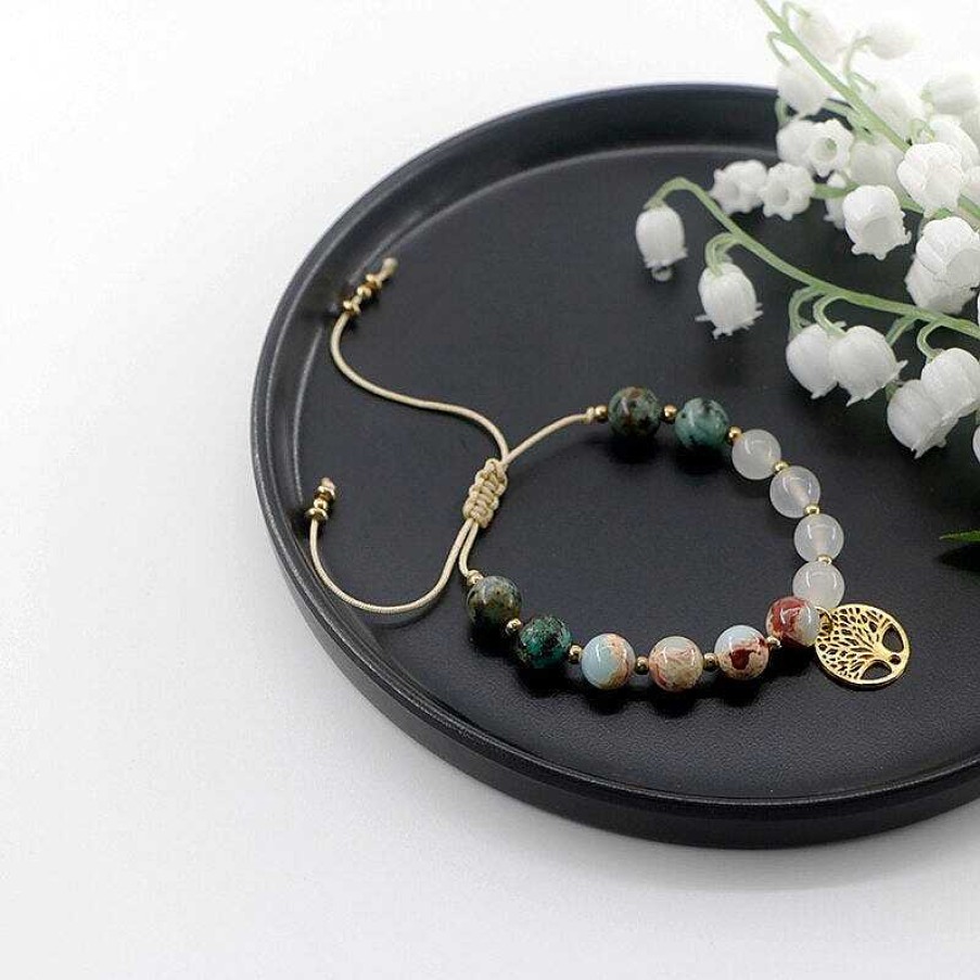 Bracelets Âme et Esprit | Ensemble Mala Arbre De Vie En Turquoise Africaine, Jade Blanc Et Shoushan